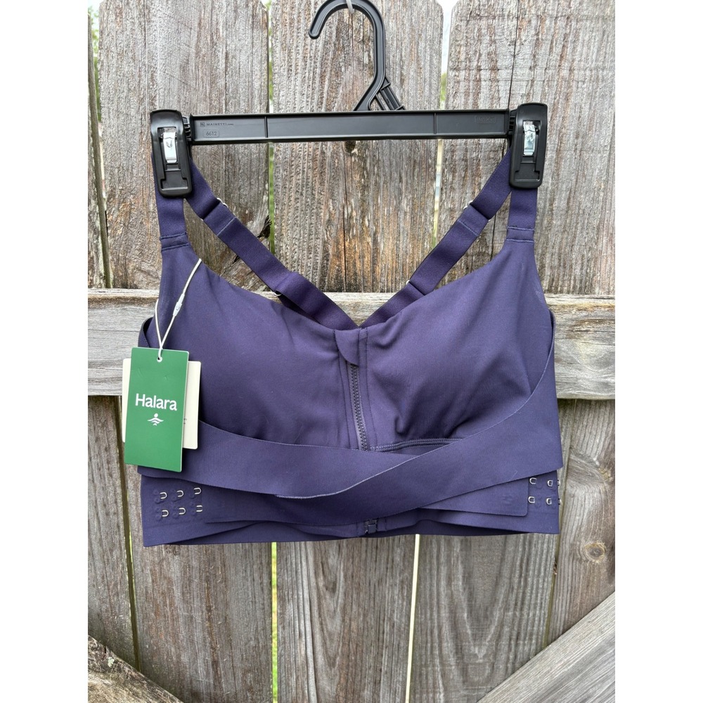Halara SpeedWave Front Zip Sports Bra Navy Medium Support NWT Size M
